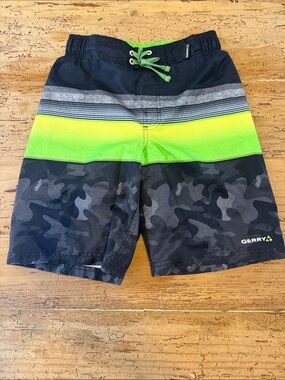 Gerry Weber Black & Neon Green Striped Camo Swim Shorts